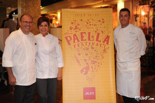 (L-R) Restaurante Levante's Chef Rafael Vidal, his wife, Fina Vidal, and Jaleo Head Chef Ramon Martinez.